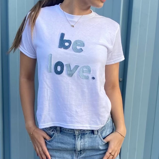 024 - be love - denim patchwork mental health awareness shirt